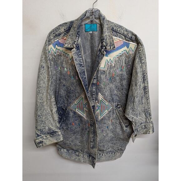 Vintage 90s Jacqueline's de Santa Fe Denim Jacket Wearble Art Puffy Paint Size M - Picture 1 of 11